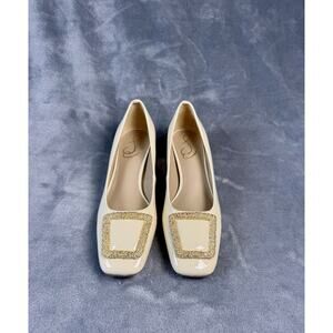 Sam Edelman Cream Patent Gold Buckle Pump Woman's Sz 8 EUC